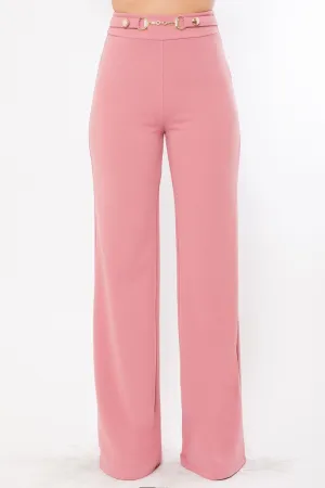 Waist Button And Buckle Detailed Fashion Pants