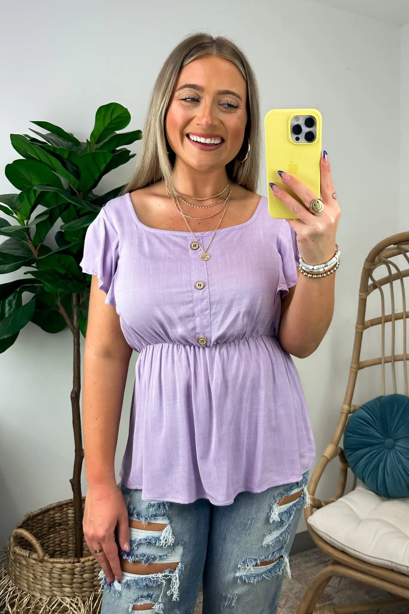 Wendlyn Ruffle Sleeve Button Peplum Top - FINAL SALE
