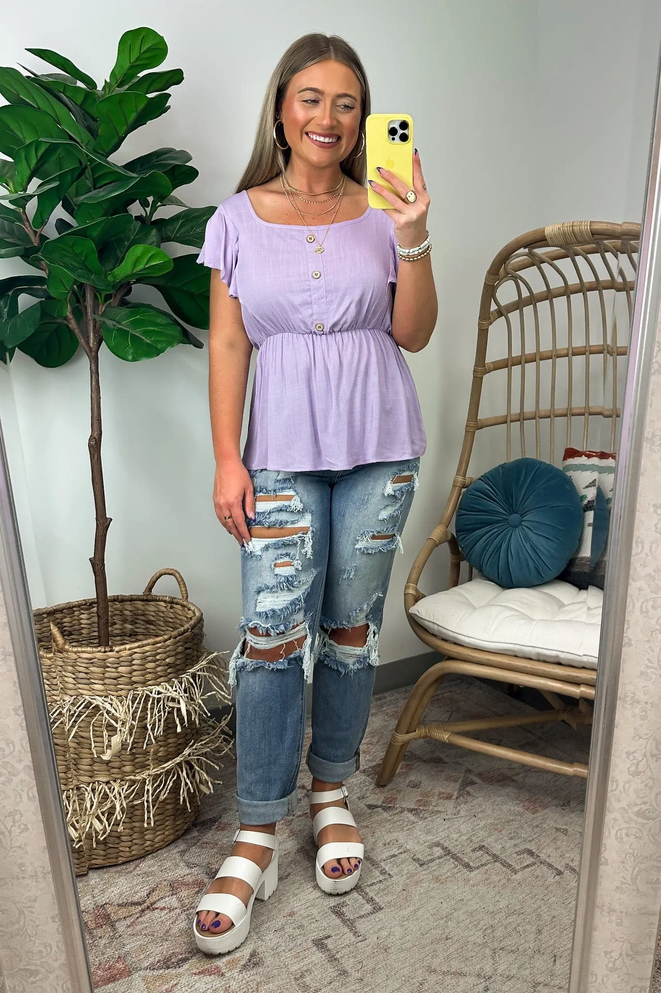 Wendlyn Ruffle Sleeve Button Peplum Top - FINAL SALE