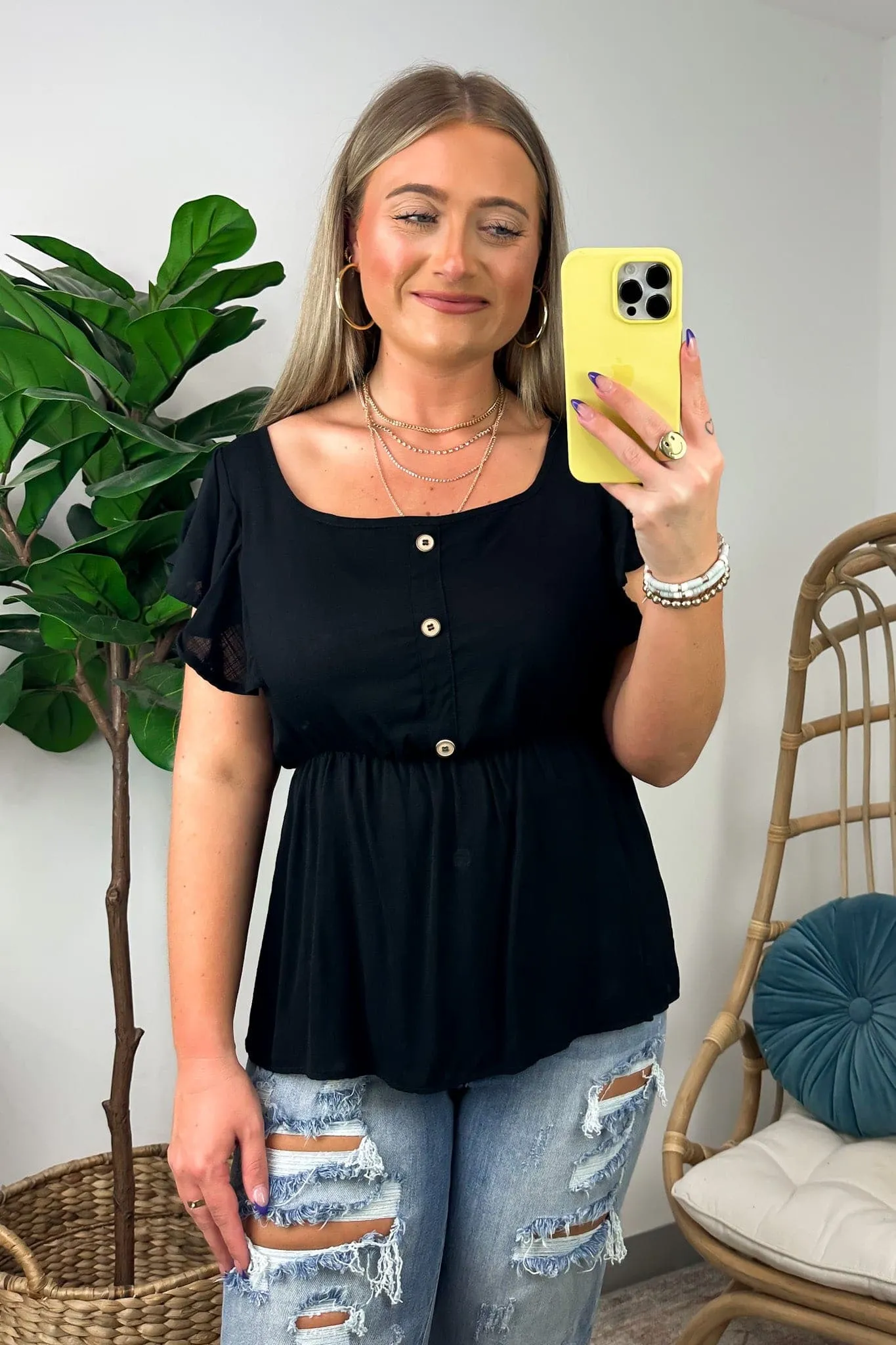Wendlyn Ruffle Sleeve Button Peplum Top - FINAL SALE