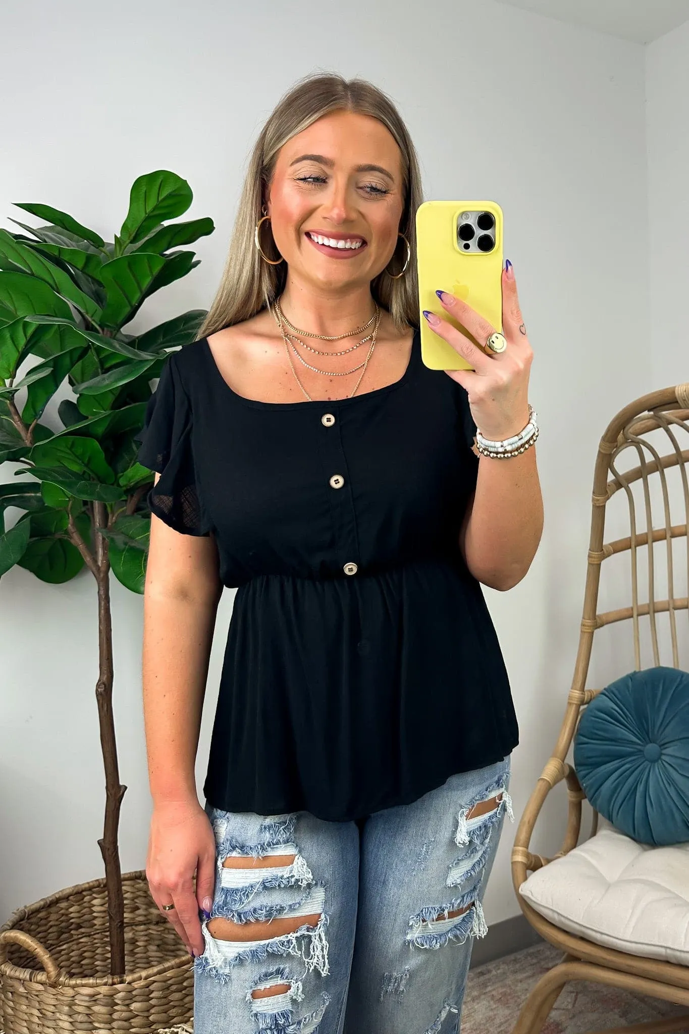 Wendlyn Ruffle Sleeve Button Peplum Top - FINAL SALE