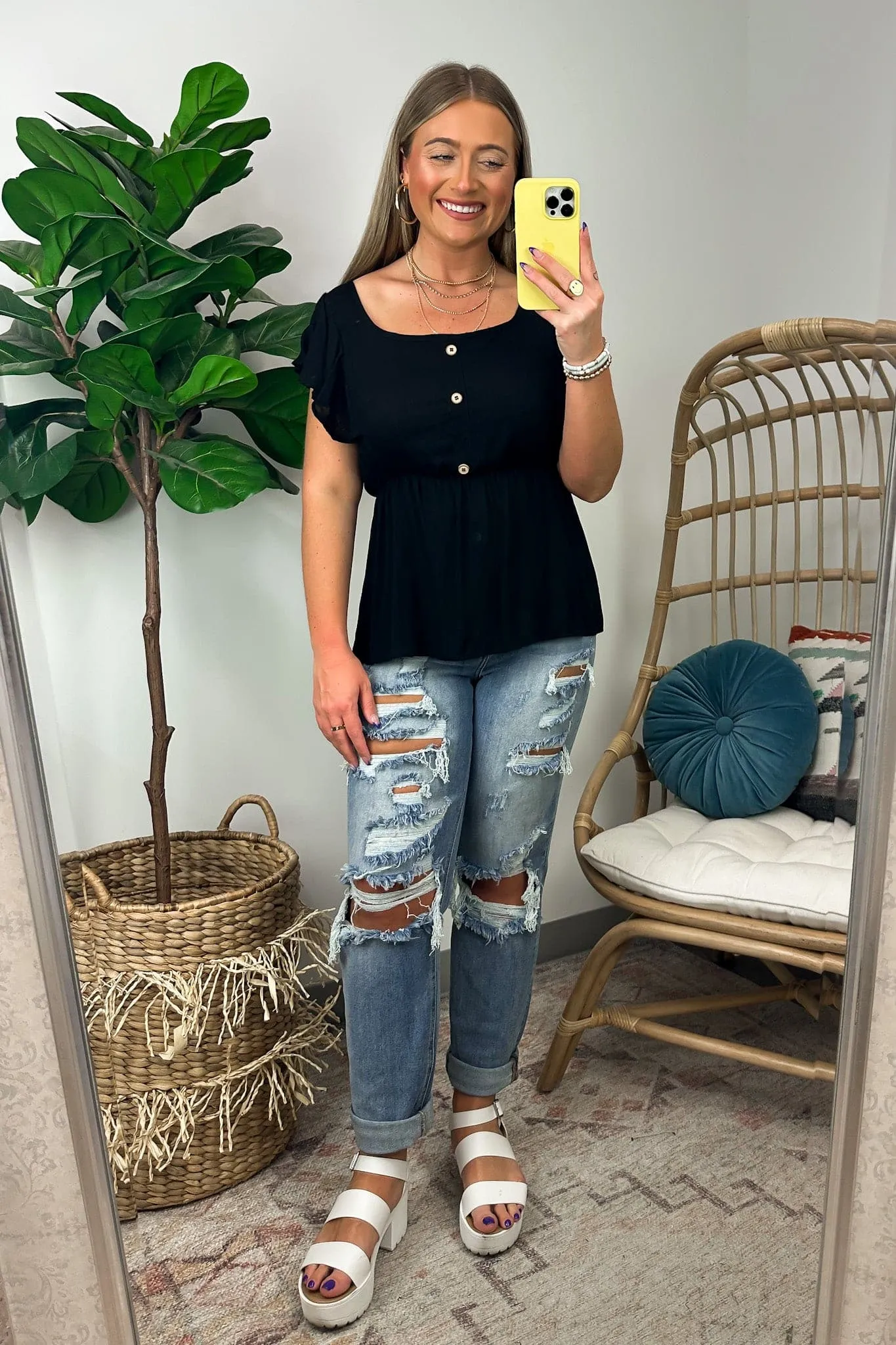 Wendlyn Ruffle Sleeve Button Peplum Top - FINAL SALE