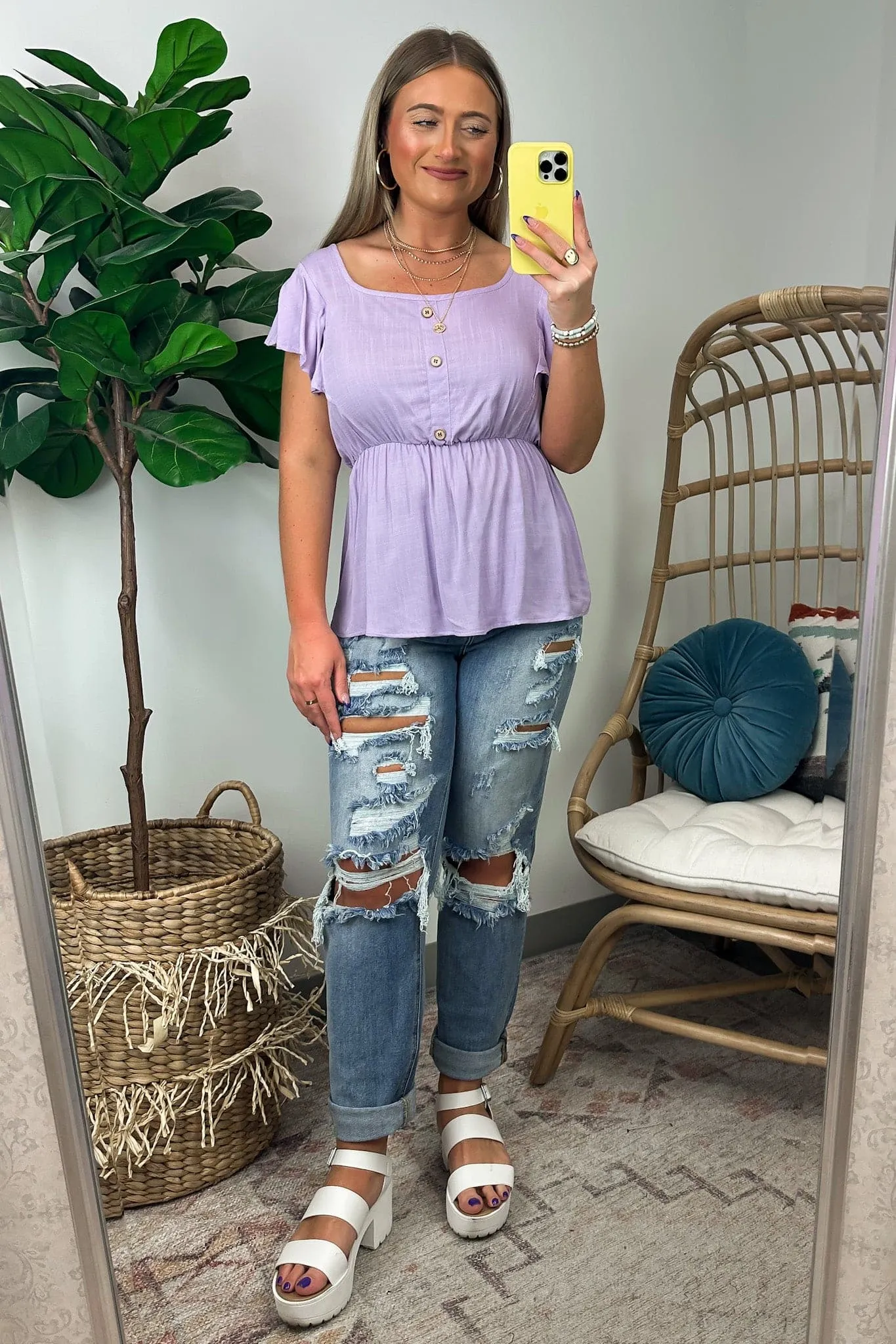 Wendlyn Ruffle Sleeve Button Peplum Top - FINAL SALE