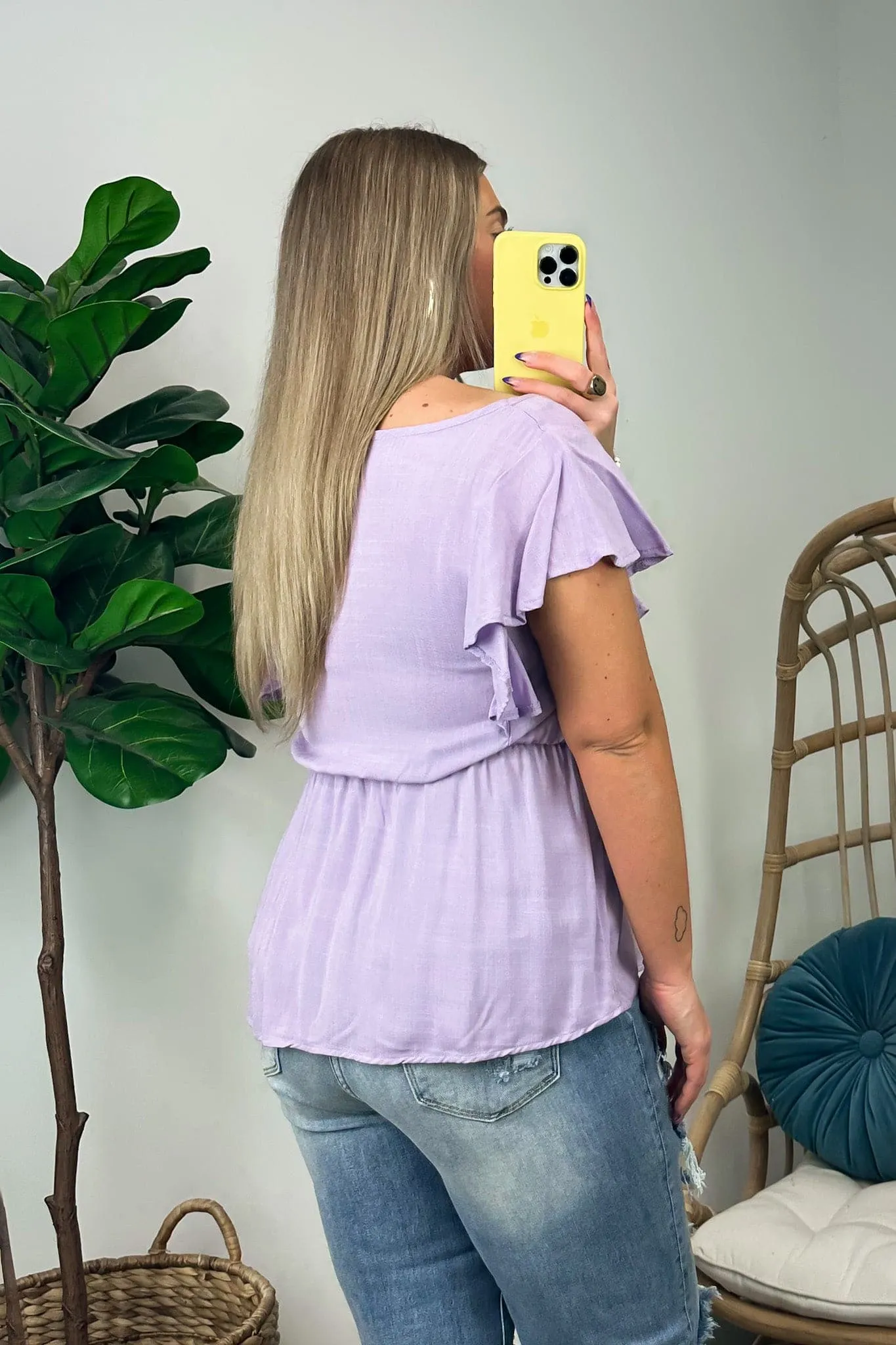 Wendlyn Ruffle Sleeve Button Peplum Top - FINAL SALE