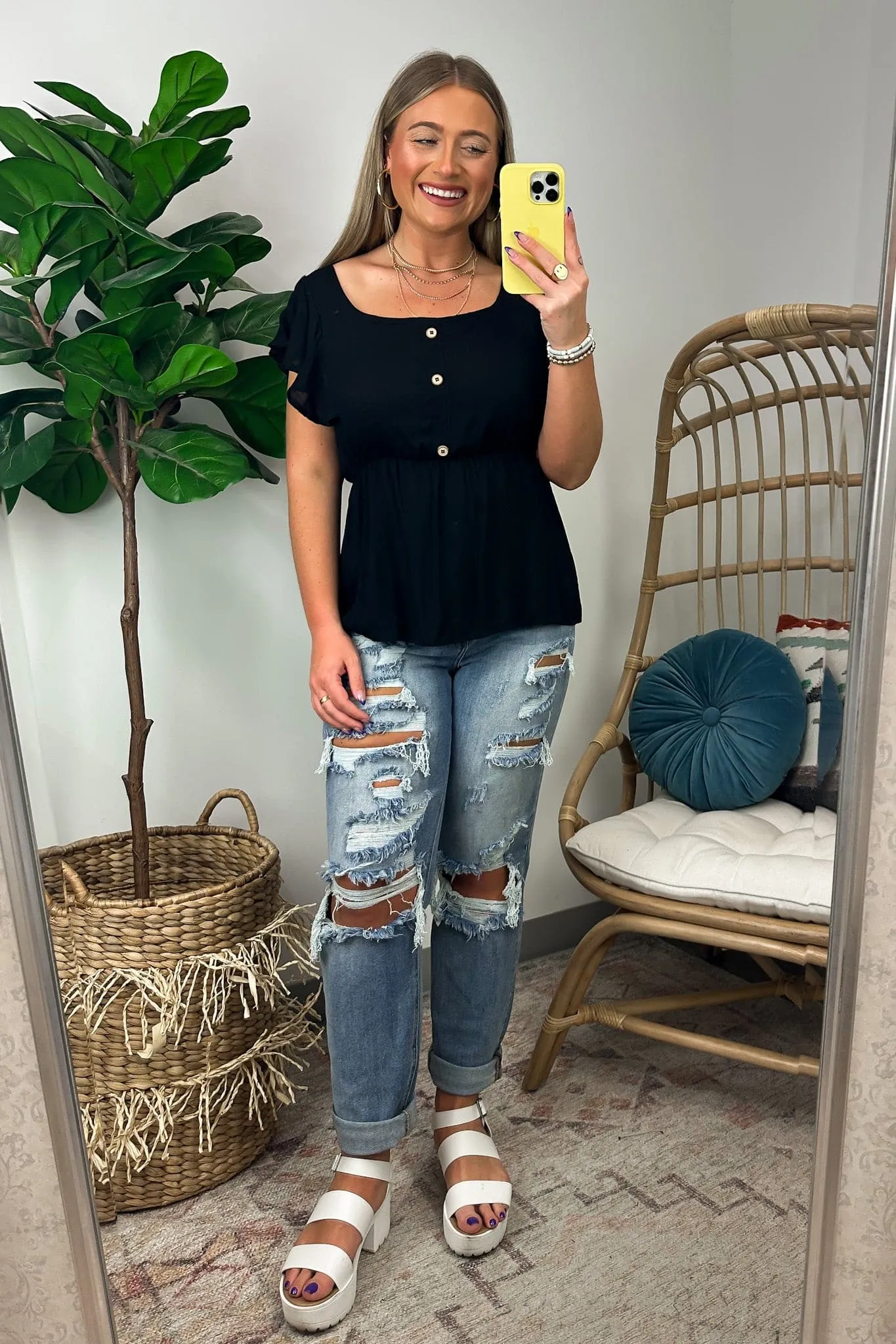 Wendlyn Ruffle Sleeve Button Peplum Top - FINAL SALE