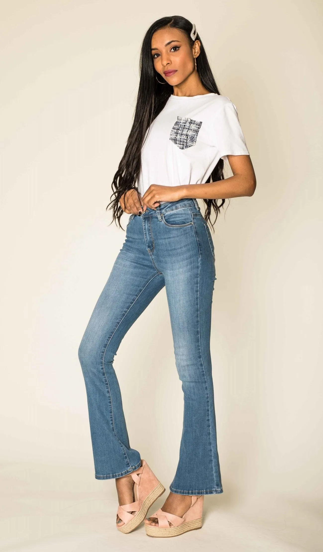 Wholesale Faded Blue Flared Trousers - New Pack
