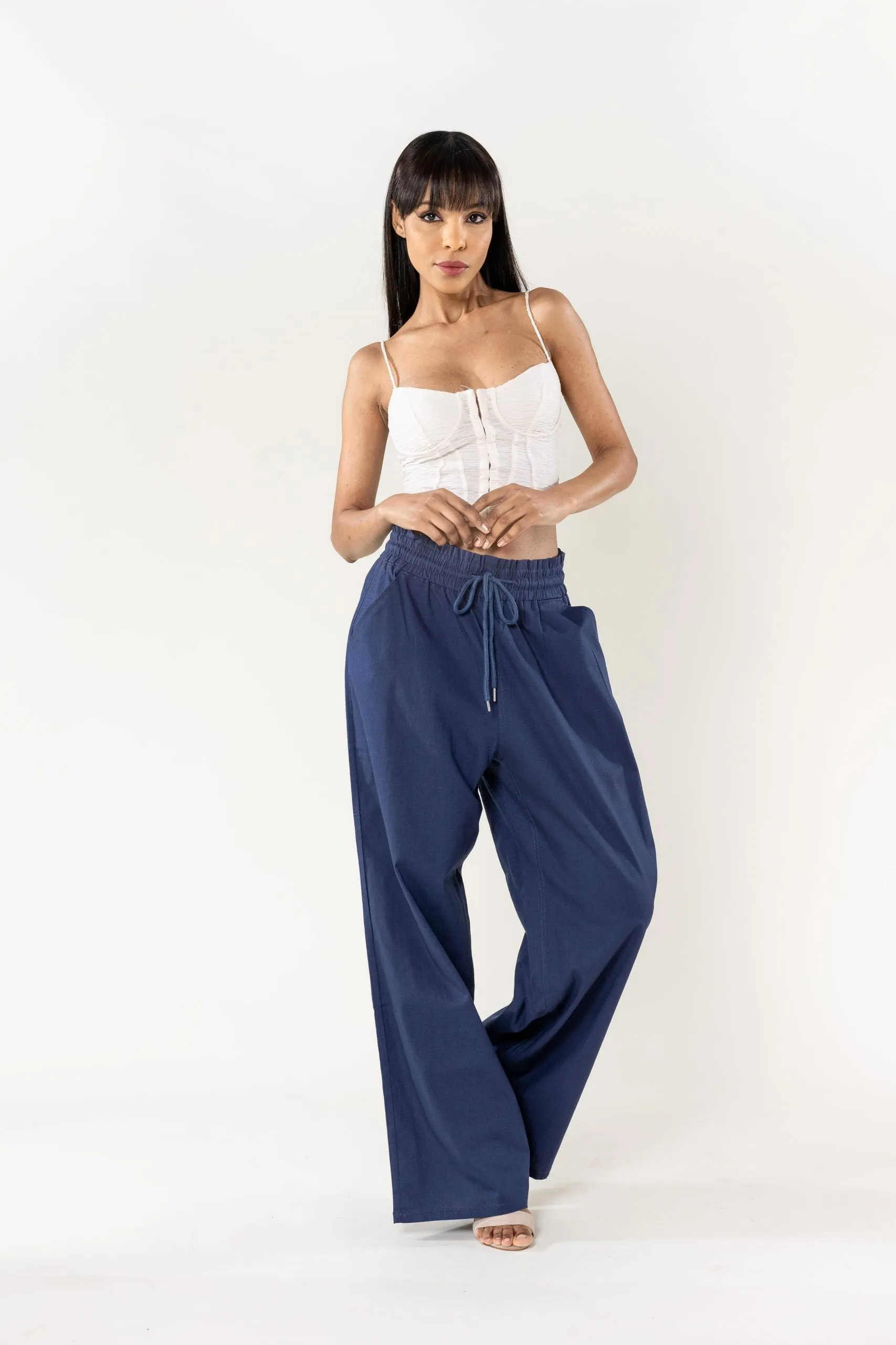 Wholesale Wide Linen Style Pants Navy