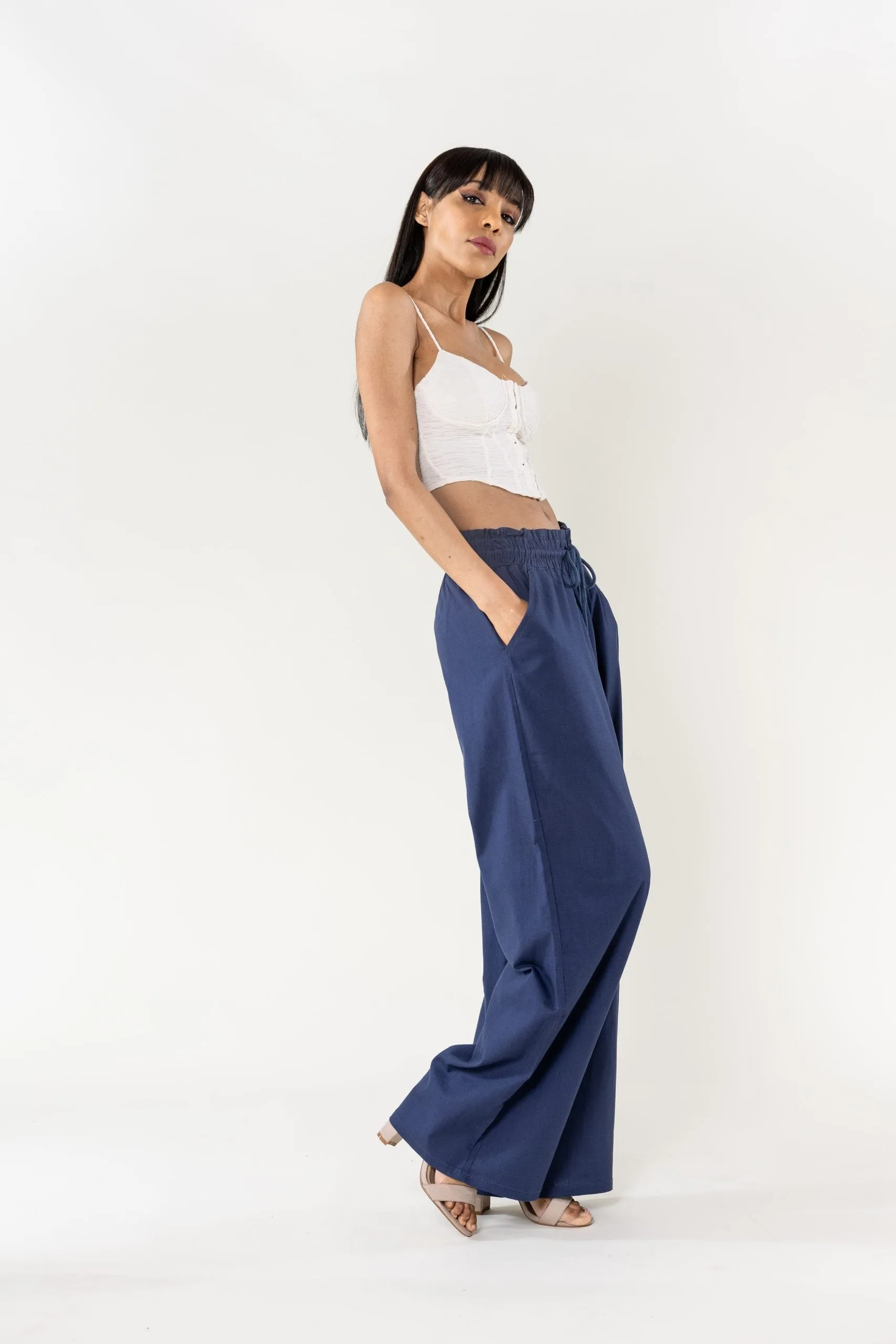 Wholesale Wide Linen Style Pants Navy