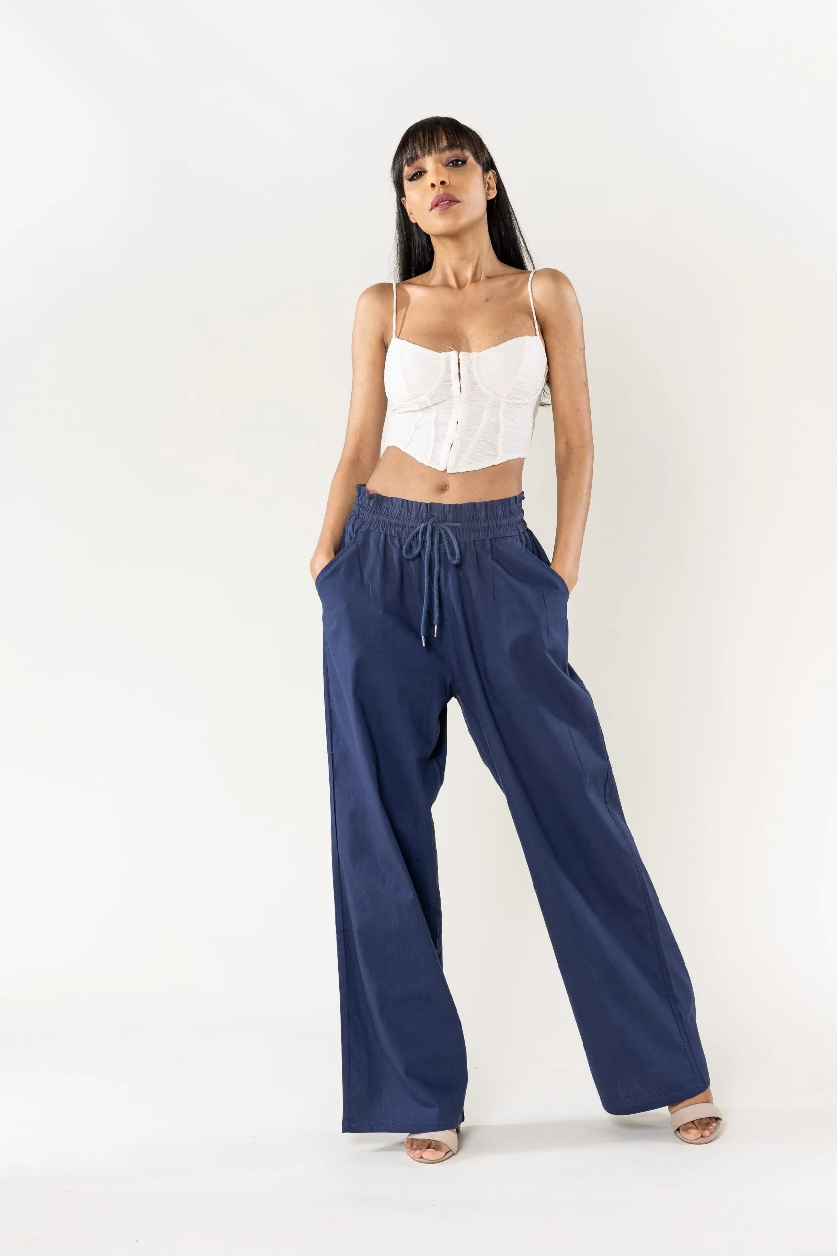 Wholesale Wide Linen Style Pants Navy