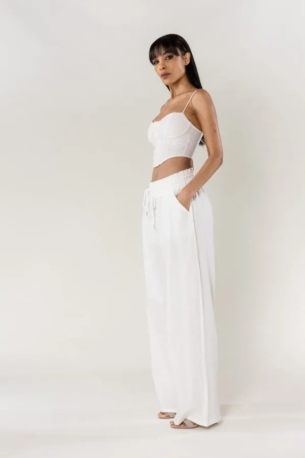 Wholesale Wide Linen Style Pants White