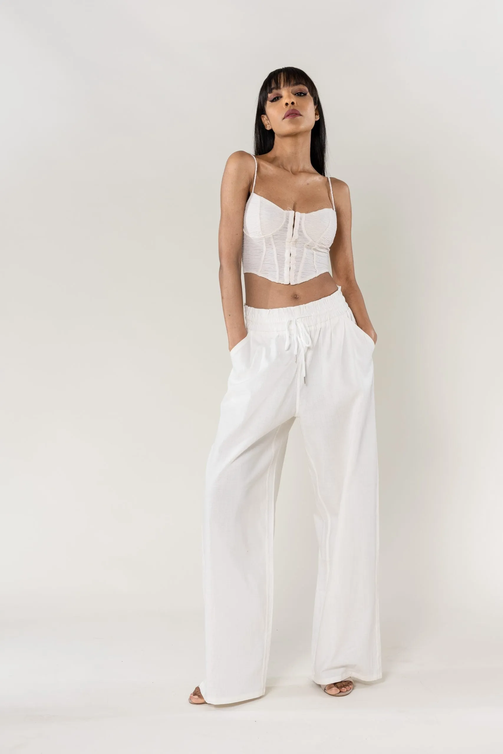 Wholesale Wide Linen Style Pants White