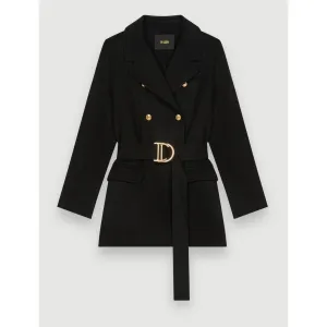 Women Black Double-Faced Coat With Belt - Black