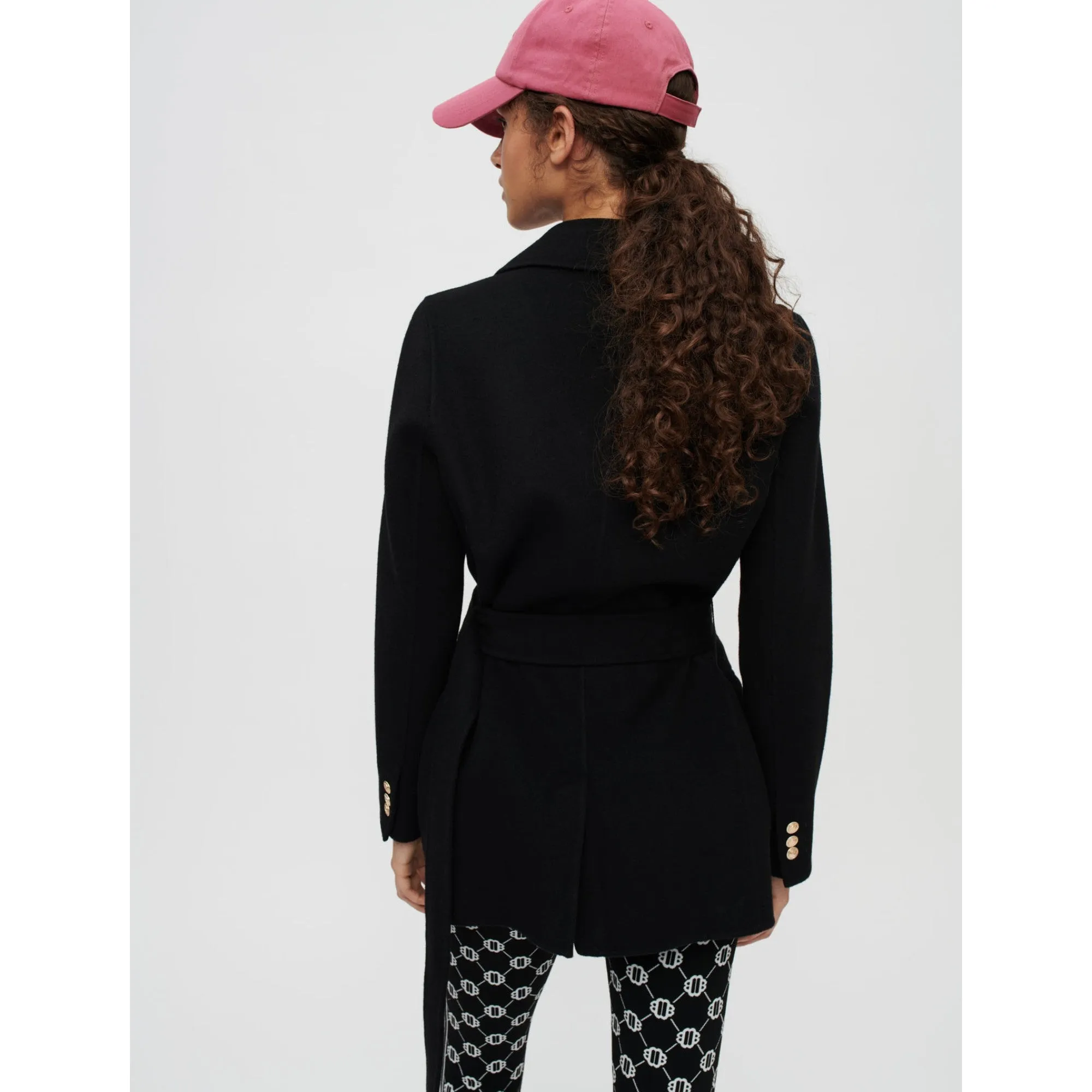 Women Black Double-Faced Coat With Belt - Black