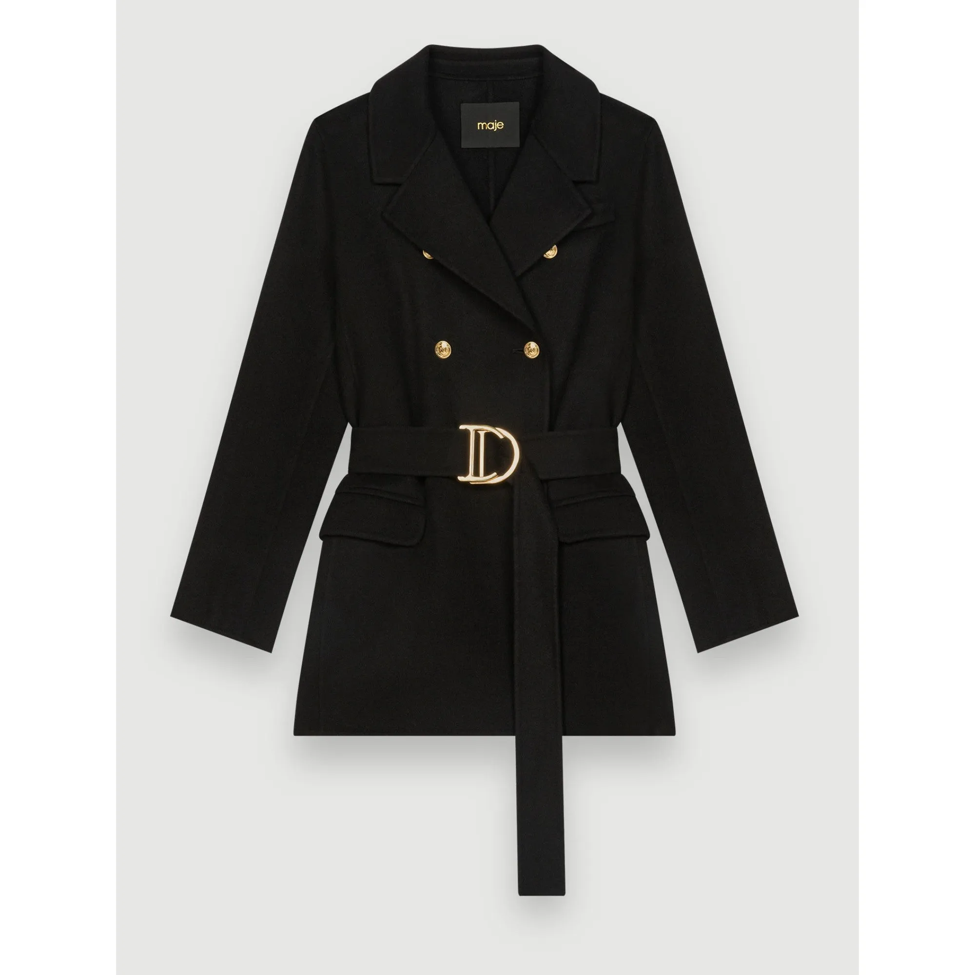 Women Black Double-Faced Coat With Belt - Black