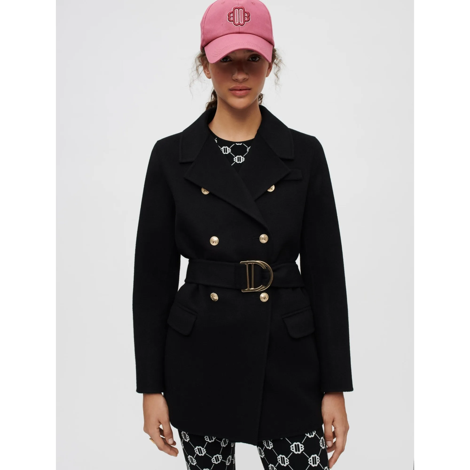 Women Black Double-Faced Coat With Belt - Black