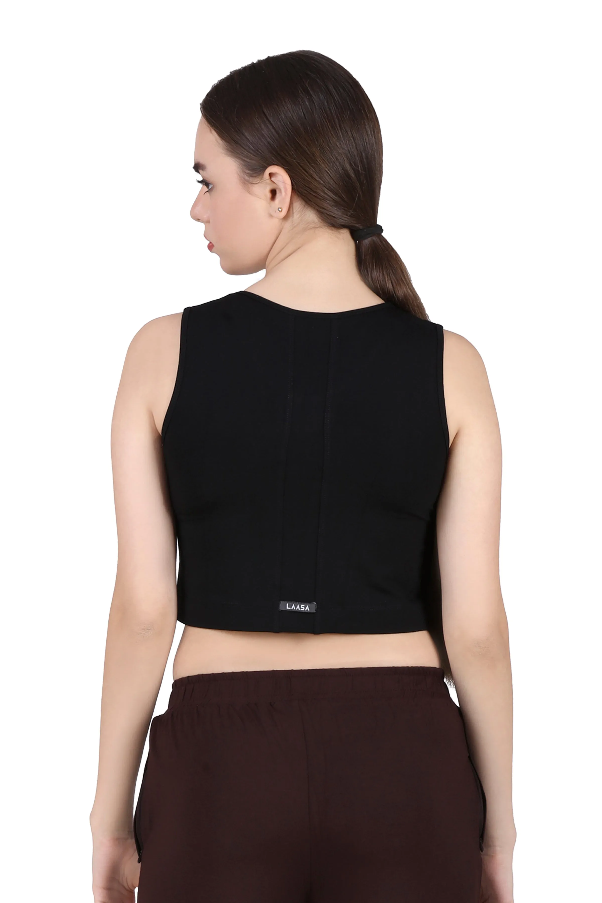 WOMEN SOLID SLEEVE LESS CROP TANK TOP