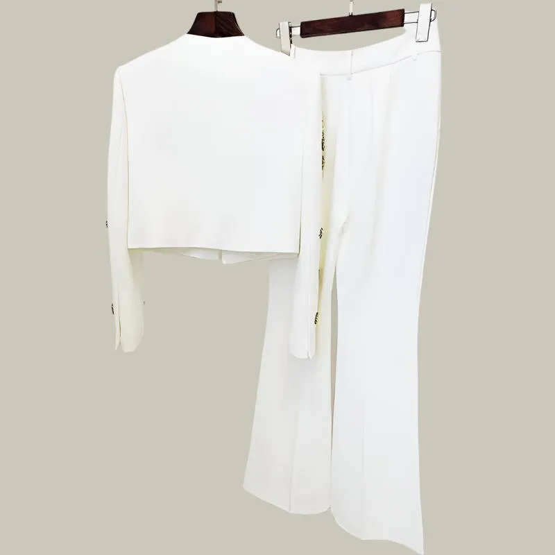 Women’s Split Flared Pants Blazer Suit - Beading, Rhinestone Detailing