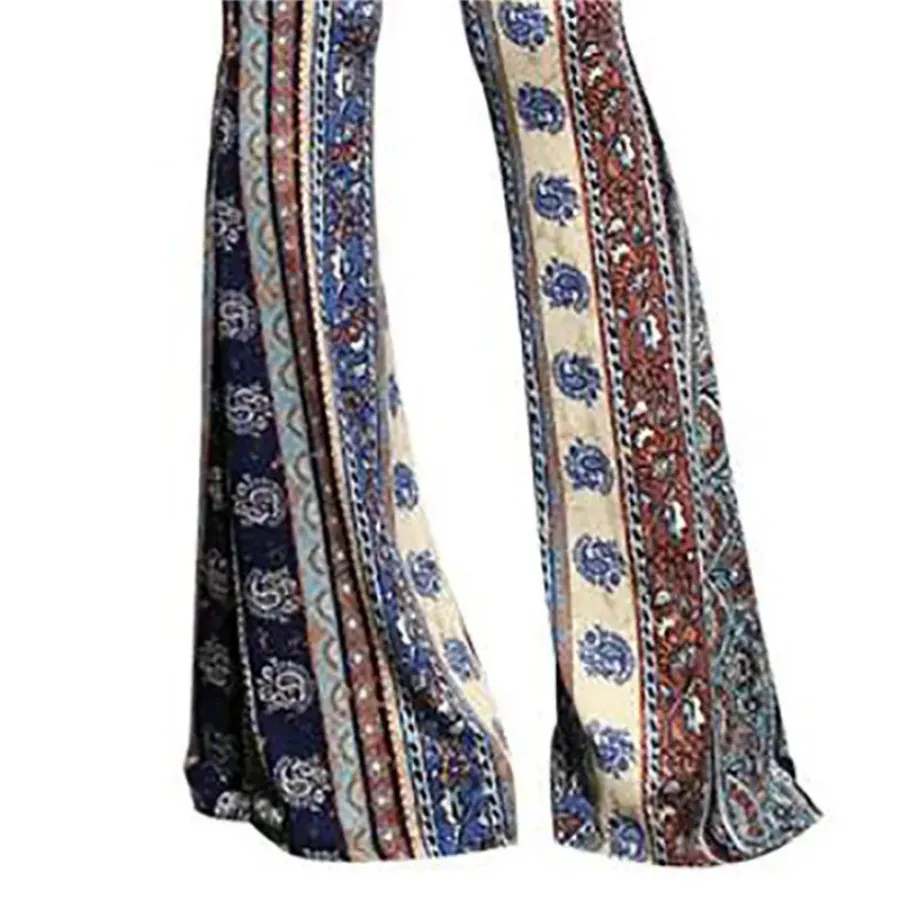 Women's Stretchy Boho Style High Waisted Flared Pants | Perfect for Casual Days