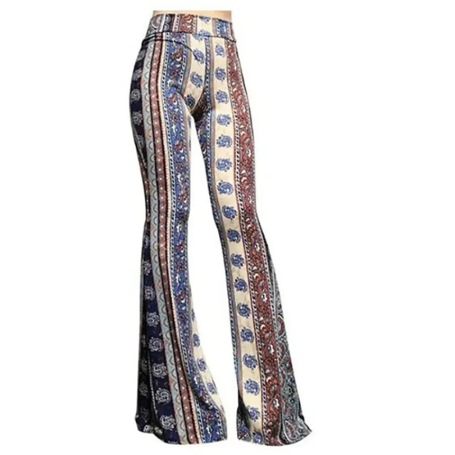 Women's Stretchy Boho Style High Waisted Flared Pants | Perfect for Casual Days