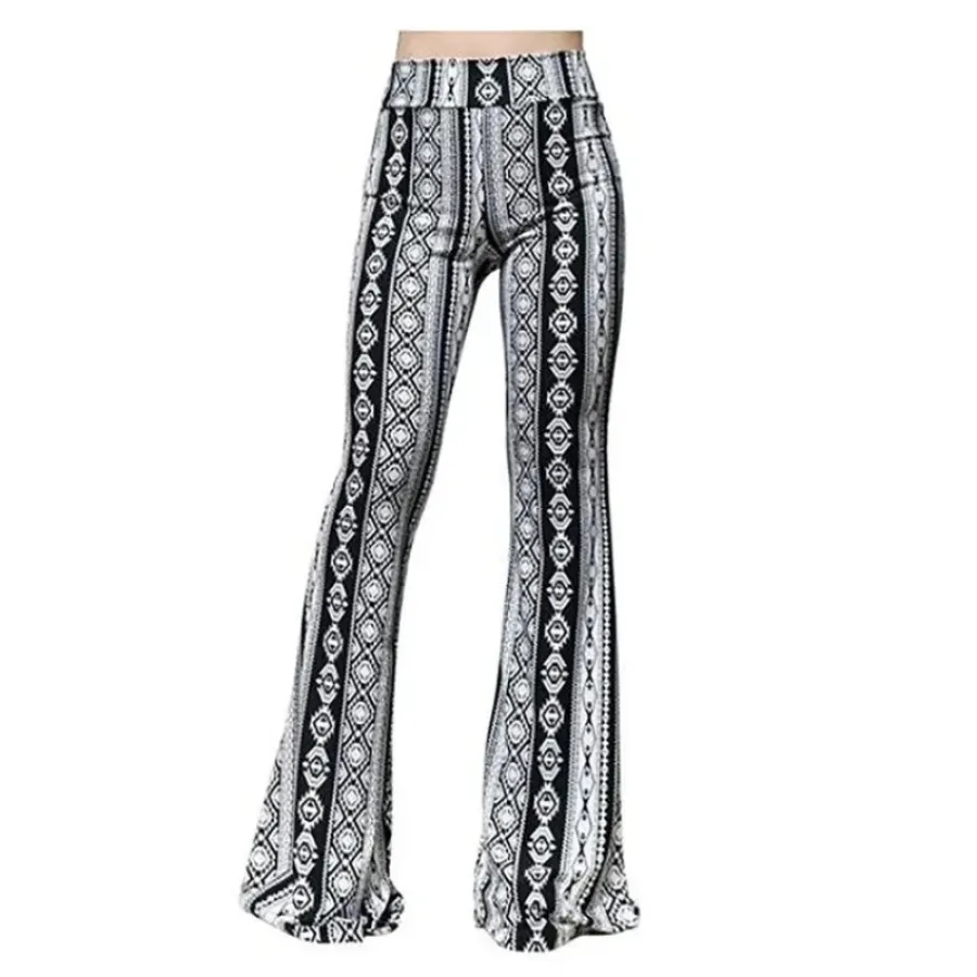 Women's Stretchy Boho Style High Waisted Flared Pants | Perfect for Casual Days