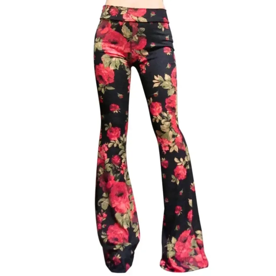 Women's Stretchy Boho Style High Waisted Flared Pants | Perfect for Casual Days