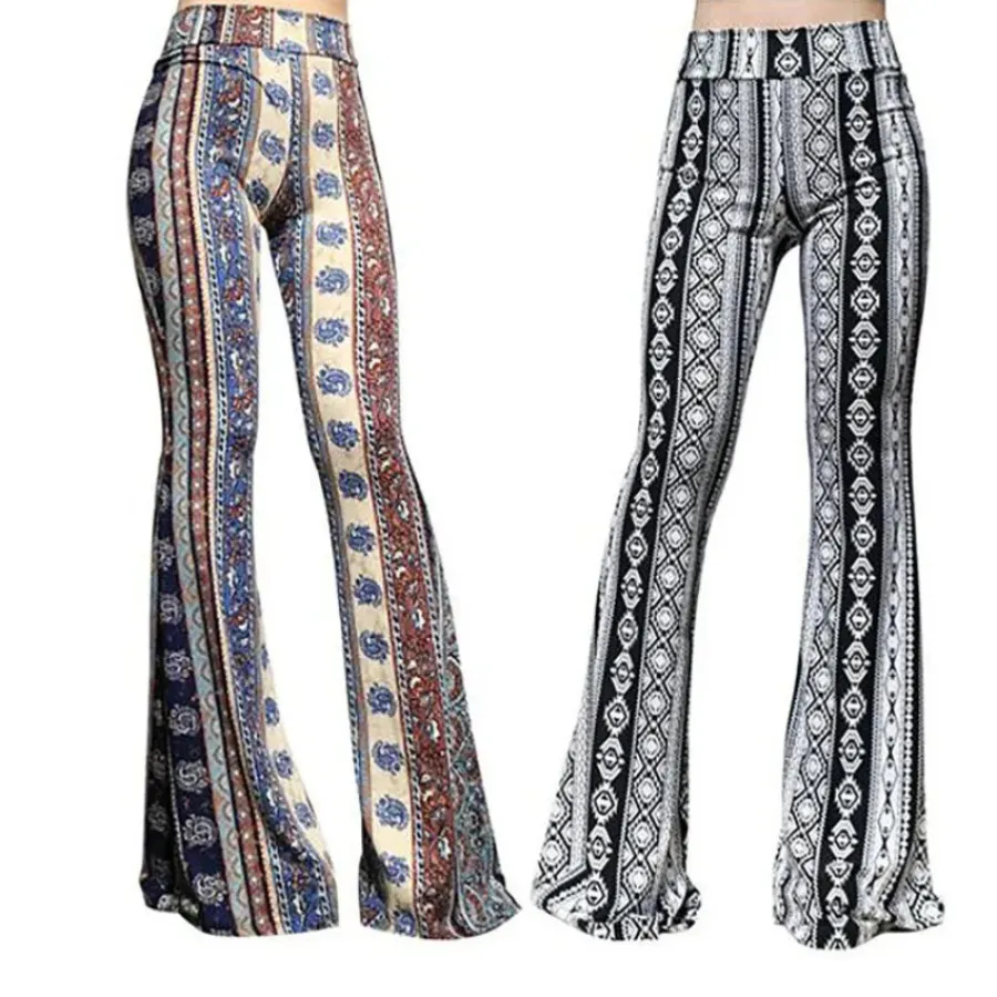 Women's Stretchy Boho Style High Waisted Flared Pants | Perfect for Casual Days