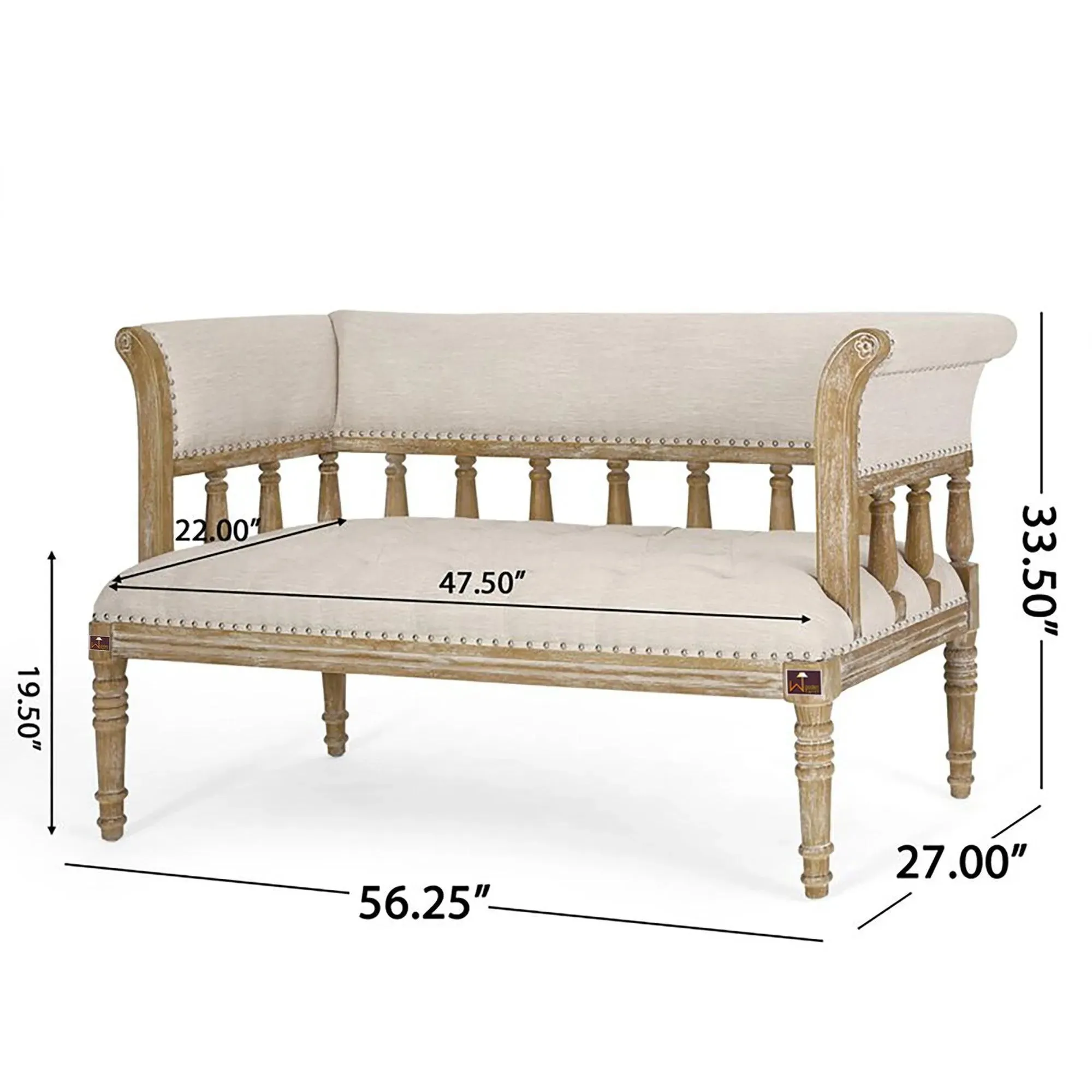 Wooden Twist Flared Arm Loveseat Bench for Living Room Comfort for Backrest (2 Seater, Beige)