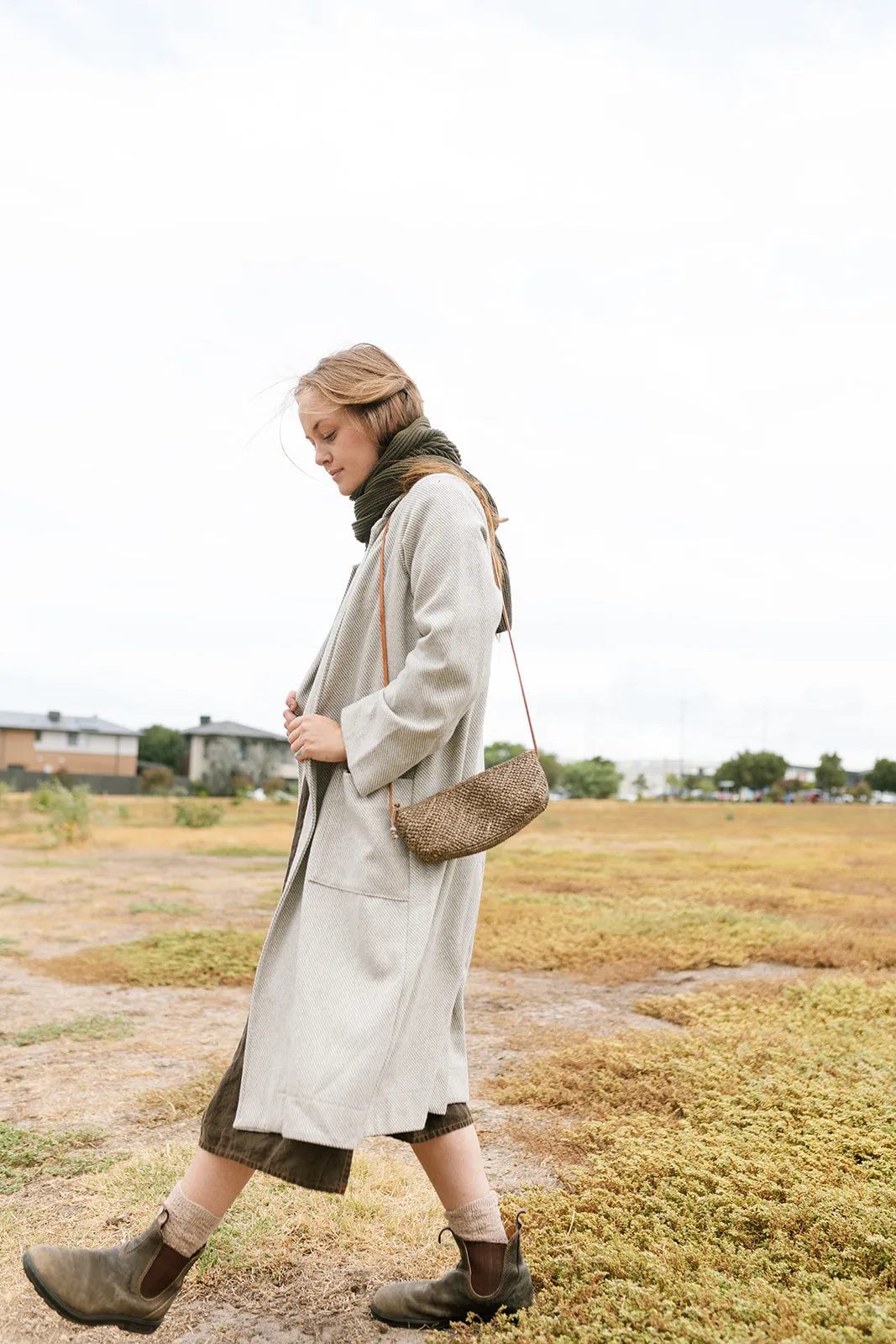 Wool Duster Coat  - Cream & grey stripe
